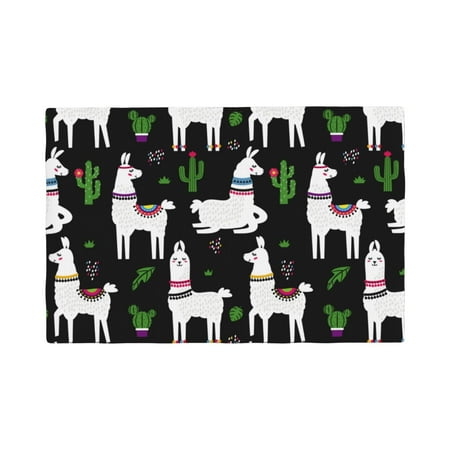 

Table Placemats Set of 6 - llama alpaca cactus black cute 12x18 In Faux Linen Double Heat Resistant Place Mats Cloth Indoor/Outdoor Placemats Washable Table Mats for Dining Kitchen Party