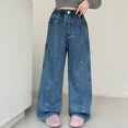 thumbnail image 6 of mgoYE Girls Baggy Jeans Size 10-12 Girls Cute Wide Leg Flared Jeans Kids Oversized Elastic Waist Paper Bag Pants with Pockets Ripped Jeans for Girls(Blue,4-5 Years), 6 of 9