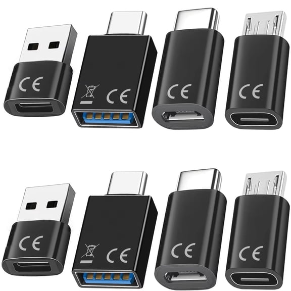 Ourlife 8-Piece USB-A, USB-C and Micro-USB Adapter Kit, 4 Connector Types, 2 of Each, Black