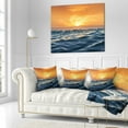 thumbnail image 2 of Designart Blue Waves Dancing at Yellow Sunset - Beach Photo Throw Pillow - 16x16, 2 of 4