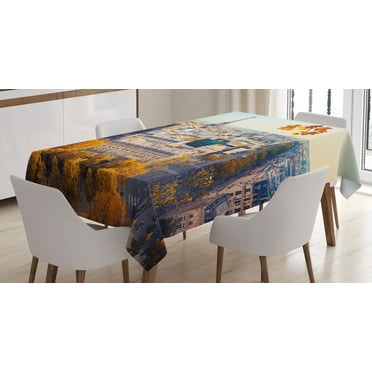 Ambesonne Fall Tablecloth Rectangular Table Cover, Aerial View Eiffel Tower, 52"x70", Multicolor