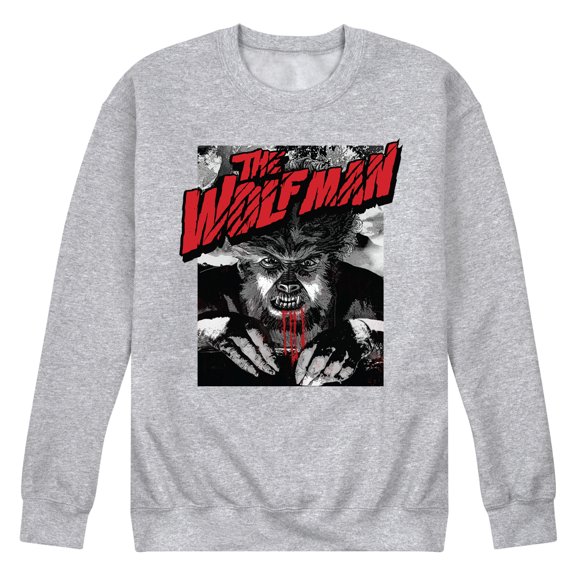 Classic Monsters - The Wolf Man - Black and White Movie Cover - Men's Crew Neck Fleece Pullover