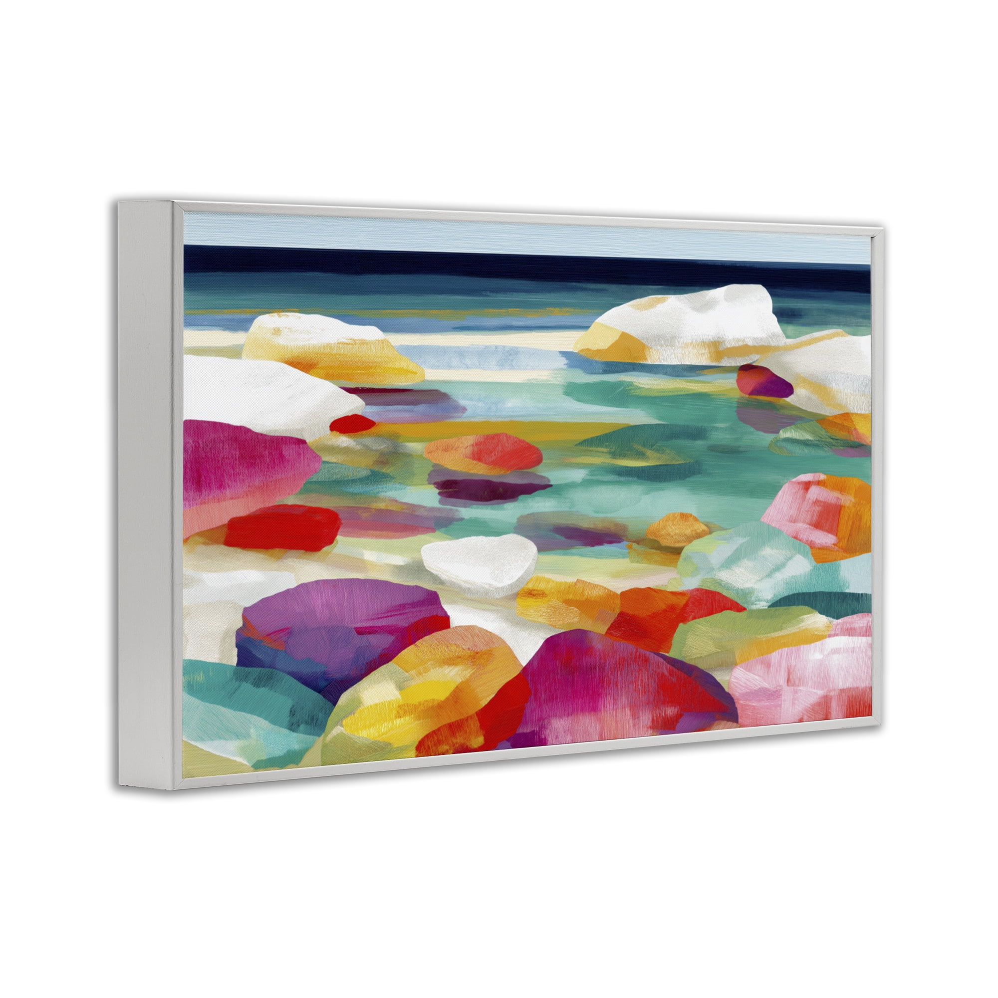 Stupell Industries Vivid Stones By The Shore White Framed Giclee Art, design by Chromatic Storm Studio