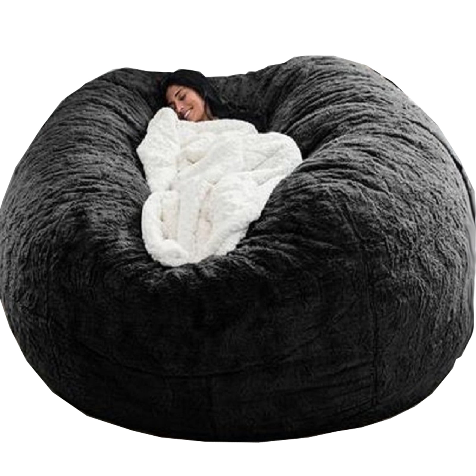 CJC Foam Queen Bean Bag Lazy Sofa Bed Cover Soft Faux Fur Memory for