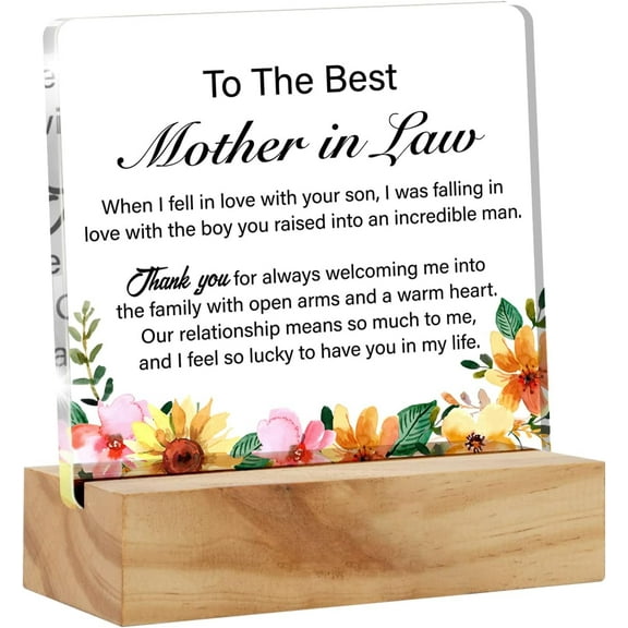 Mother in Law Gift Mother of the Groom Gifts, Mother in Law I Feel So Lucky to Have You Desk Decor Acrylic Desk Plaque Sign With Wood Stand Home Desk Sign Keepsake Present