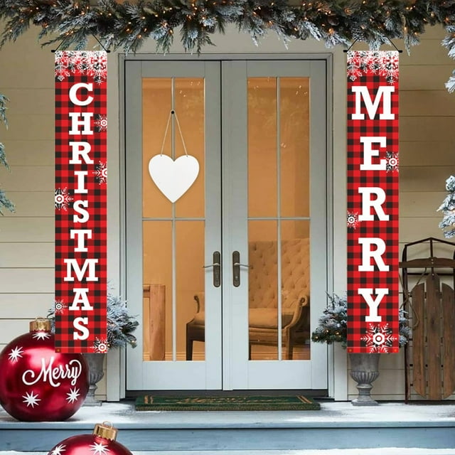 Uuiauoio Christmas Couplet Door Curtain Set with Design, Polyester Door Cover , Festival Background Cloth for Holiday Party Decoration,Party Decoration Door Cover Christmas Flag Background Cloth