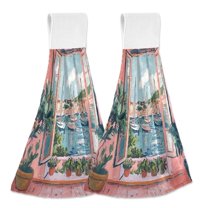 Yayeee Kitchen Hanging Hand Towels Set of 2 with Loop Bathroom Absorbent Tie Towel, Pink Boat