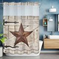 thumbnail image 2 of Village Stars No Hook Shower Curtain with Snap in Liner Vintage Rust Yellow Star Beige Barn Doors Waterproof Bathroom Shower Curtain with See Through Top Window for Bathtub 60" x 72", 2 of 9