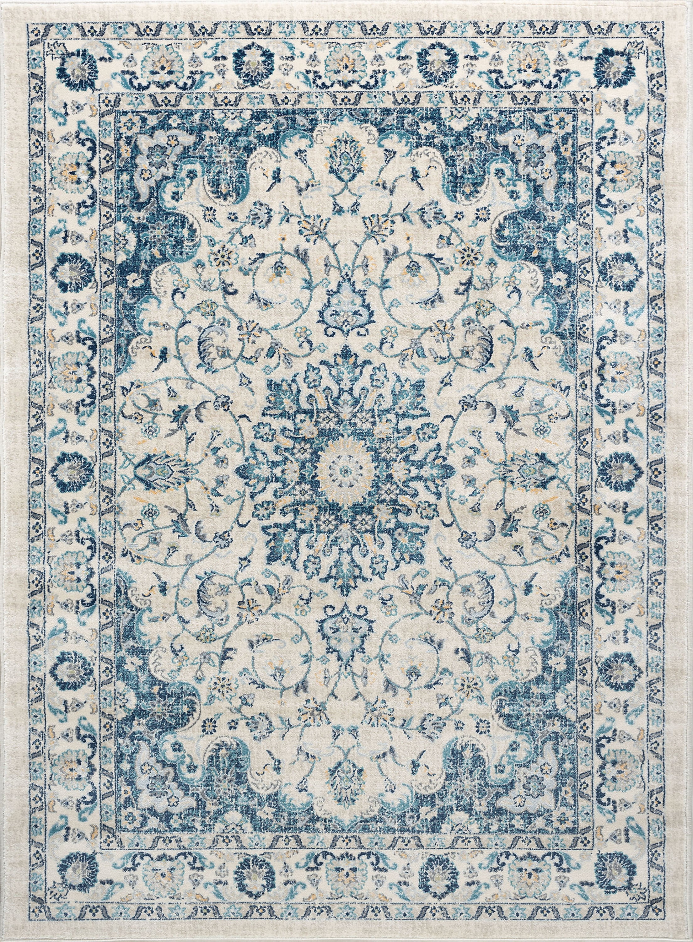 Traditional 5x8 Area Rug (5'3'' x 7'3'') Medallion Cream, Blue Living Room Easy to Clean