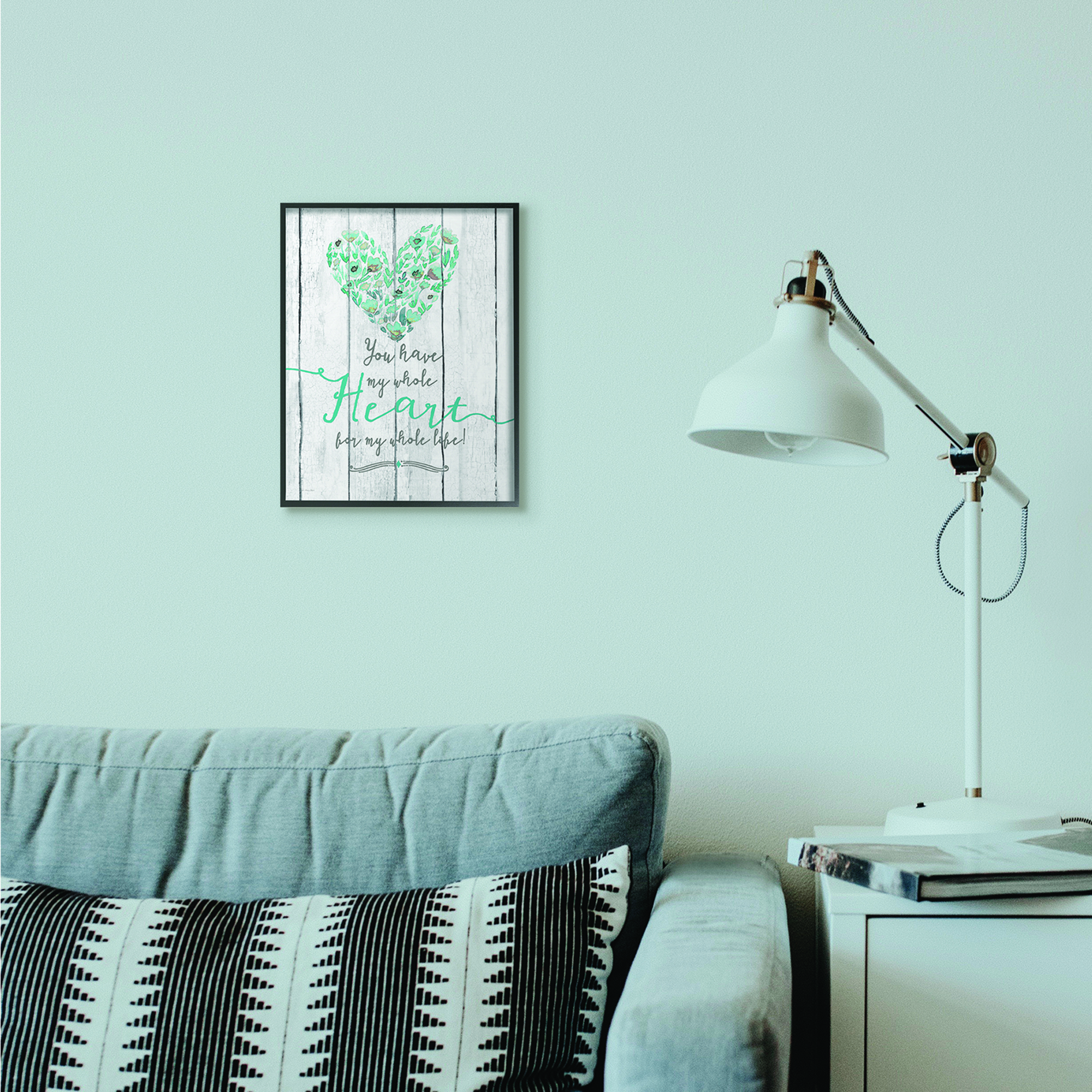 Stupell Industries My Whole Heart Blue Green Wood Textured Word Design Framed Wall Art by Jo Moulton