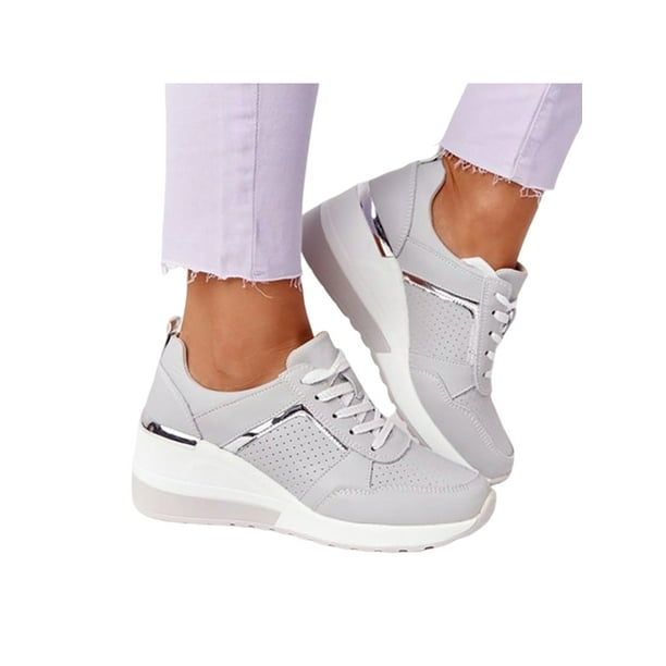 agitatie Geruïneerd bros Kesitin Hidden Heel Platform Sneakers for Women Lace-Up Gym Tennis Shoes 9  Gray - Walmart.com