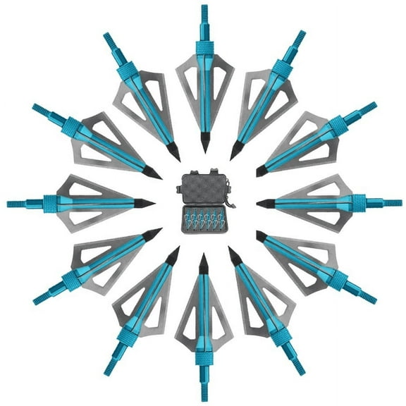 12Pcs 100 Grain 3 Blade Crossed Broadhead Screw-in Arrows Tips for Compound Bow Crossbow Archery Hunting with Broadheads -Blue