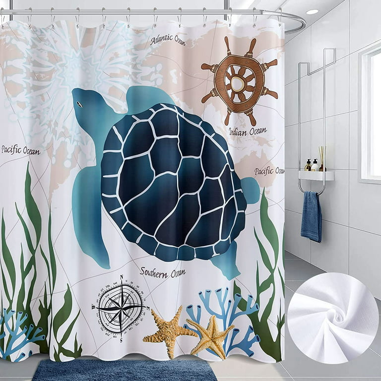 Beach Shower Curtain Sea Turtle Shower Curtain for Bathroom Ocean