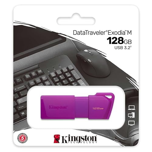 Kingston USB DataTraveler Exodia M, Capacidad: 128GB, USB-A 3.2 Gen 1, Color: Morado Neon, SKU: KC-U2L128-7LP