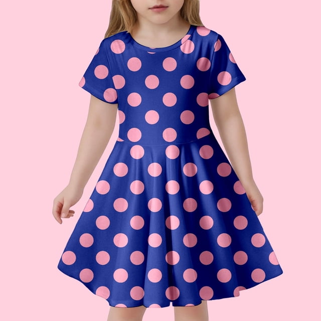 Robes pour Petite Fille Manches Courtes Robes d'Été Robe Trapèze à Pois Robes d'Anniversaire pour Filles