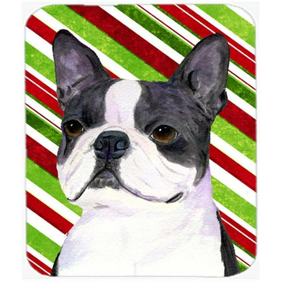 Boston Terrier Candy Cane Holiday Christmas Mouse Pad, Hot Pad Or Trivet