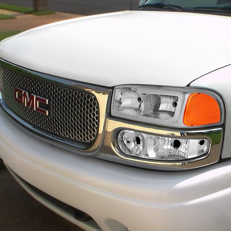 Motor-1 Black Housing Headlights With Amber Signal For 1999-2007 GMC Yukon/Sierra GMT800 (Pair, Driver & Passenger Side)