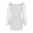 thumbnail image 4 of Tumotour Dress For Women Long Sleeve Square Neck Lantern Mesh Ruched Mini Dress Bodycon Dress Stretch Party Cocktail Dresses, 4 of 6