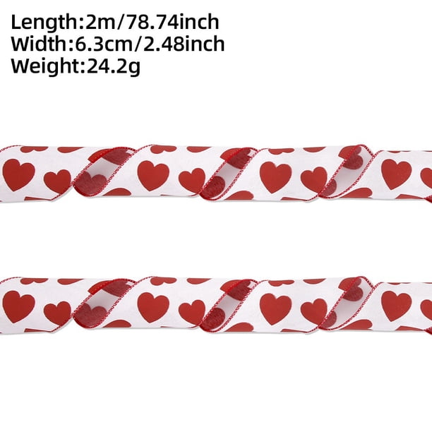 Cinta Blanca para Diseño de Corazón de Envoltura de Regalo con Brillo Rojo Y Borde con Alambre, Versátil para Arcos Coronas Artesanías Bricolaje, Cinta Roja para Fiesta de Envoltura de Regalo Y Decora