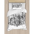 thumbnail image 4 of New York Queen Size Duvet Cover Set, Sketchy New York Historical Western Center Downtown Modern USA Illustration Print, Decorative 3 Piece Bedding Set with 2 Pillow Shams, Grey White, by Ambesonne, 4 of 4