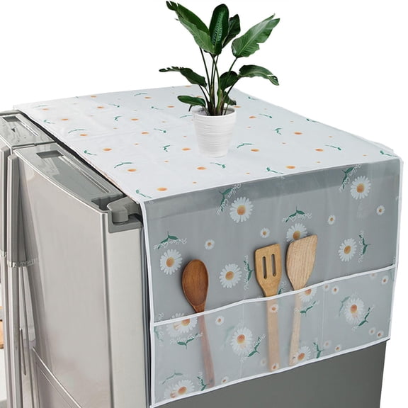 Daisy Print Refrigerator Dust Cover, Fridge Cover, Waterproof Cover with Storage Pockets Bags, for Oven, Dishwasher, Kitchen Appliances
