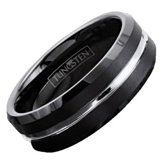 Tungsten Rings for Men Wedding Bands for Him 6mm Black Silver Line