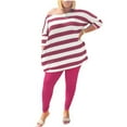 thumbnail image 4 of Njoeus Women Casual 2 Piece Outfits Off Shoulder Striped Oversized Top Pocket and Stretchy Bodycon Long Pant Yoga Leggings Set Lounge Jumpsuit XL-5XL (Available in plus size), 4 of 9