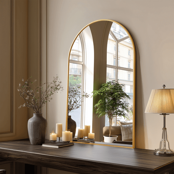 24 Inch Sturdy Metal Frame Wall Mirror, Sleek Bathroom Vanity Mirror for Living Room