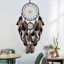 YaoZQ Handmade Dream Catcher, Spiritual Charm Series, Brown Black Spotted Feather Style, Glow Bead Wall Decor, 26 in