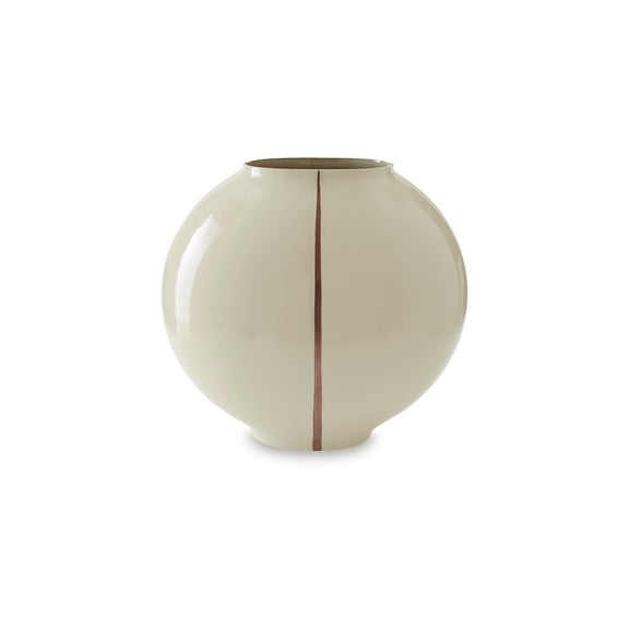 Signature Design by Ashley Sheabourne 12.5" Glass Vase, Cream with Copper Accent