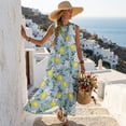 thumbnail image 5 of Xixirimido Lemon Cherry Blossom Blue Print Maxi Dress for Women Crewneck Sleeveless A-line Casual Dresses Summer Beach Vacation Long Dresses Flowy Sundress with Pockets, Size S, 5 of 7