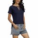 thumbnail image 4 of Puntoco Mujeres Cuello Redondo Color Sólido Manga Corta Casual Todo-Fósforo Pullover tops Puntoco Puntoco-4282, 4 of 6