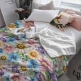 thumbnail image 4 of Fleece Blanket Retro Flowers Daisy Blankets, Soft Cozy Warm Flannel Throw Blanket, Blue Pink Yellow Floral Art Blanket for Bed Couch Sofa,40x60In, 4 of 9