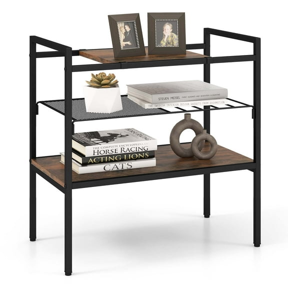 Costway Industrial Entryway Table 3-Tier Sofa Side Table with Removable Panel & Mesh Shelf