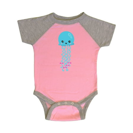 

Inktastic Blue Jellyfish Cute Jellyfish With Pink Ribbons Gift Baby Girl Bodysuit