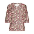 thumbnail image 4 of AOOCHASLIY Clothes Trendy Women Tops Summer V Neck Women Long Sleeve Casual Tops Regular Printed Blouse, 4 of 5