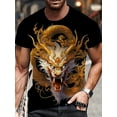 thumbnail image 2 of Men's 3D Dragon Graphic Novelty T-Shirt - Black, Short Sleeve, Crew Neck, 100% Polyester, Machine Washable - Ideal for Summer Outdoor Activities, 2 of 5