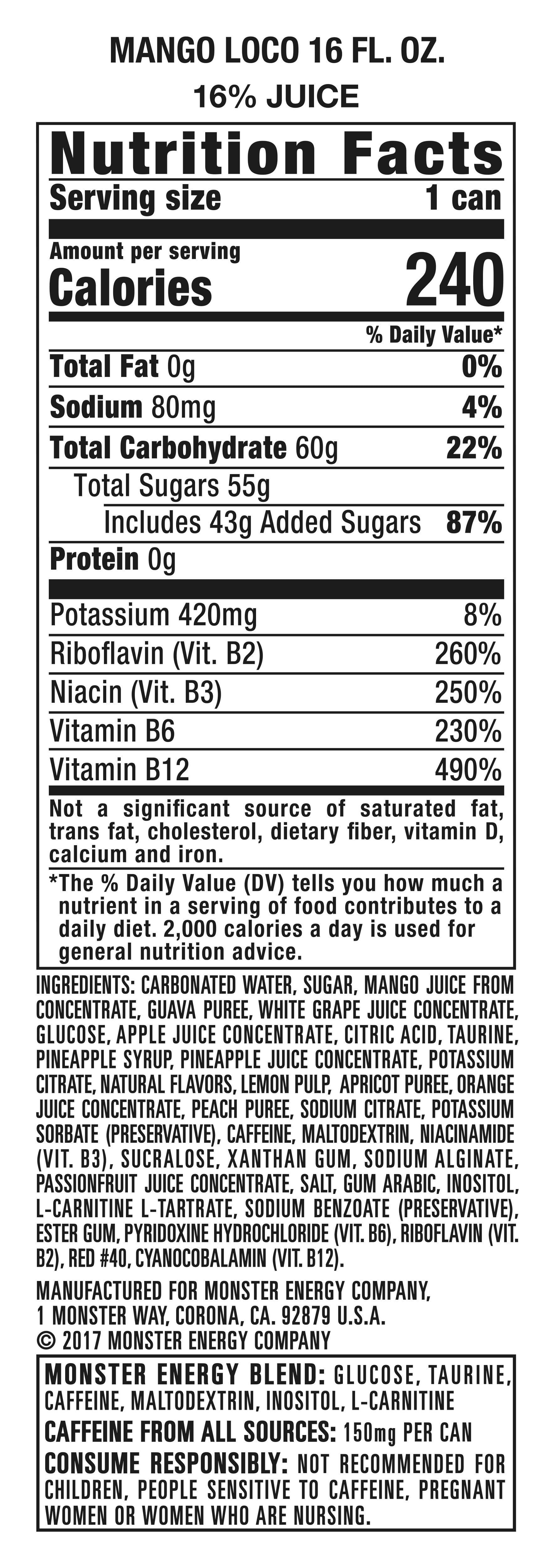 3 Pack of Monster Energy Juice Monster Mango Loco, Energy + Juice - 16 oz (Packaging Varies)