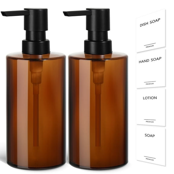 GM GMISUN Glass Soap Dispenser Bottle Amber Hand and Dish Soap Dispenser Bottle for Kitchen and Bathroom 12oz