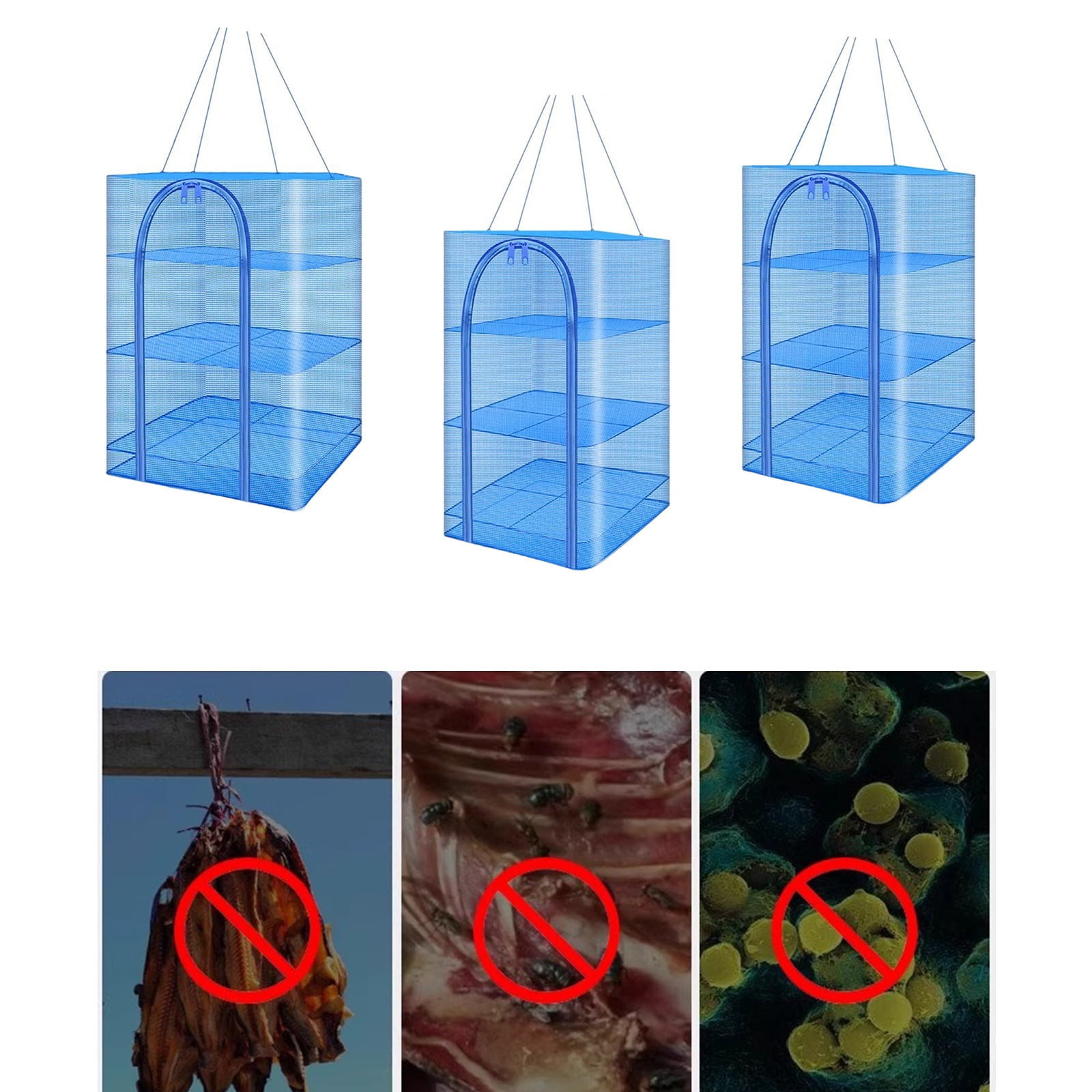 Drying Rack 4 Layers Folding Fish Meshes Drying Net with Zippers Opening Home Drying Vegetable Net Easy to Use