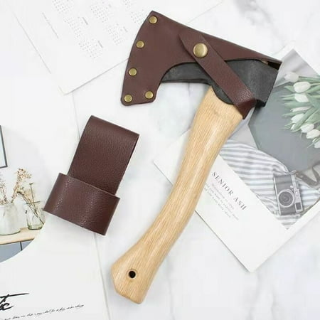 Outdoor Companion: Bushcraft Axe with Carbonized Handle Practical for Various Outdoor Activities Including Cycling Hiking Camping with Soft Leather Sheath for Quick Attachment