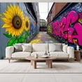 thumbnail image 2 of Graffiti Wallpaper Alleyway Vibrant Sunflower Graffiti Peel and Stick Wall Murals 69"H x 96"W Removable PVC Wall Paper Self-Adhesive Wall Paintings Art Decor for Bedroom Living Room, 2 of 7