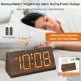 thumbnail image 3 of Wooden Digital Alarm Clocks for Bedrooms - Electric Desk Clock with Large Numbers, USB Port, Loud Alarm for Heavy Sleepers, Adjustable Volume, Dimmer, Snooze, DST, Wood Décor, Adapter Powered, 3 of 7