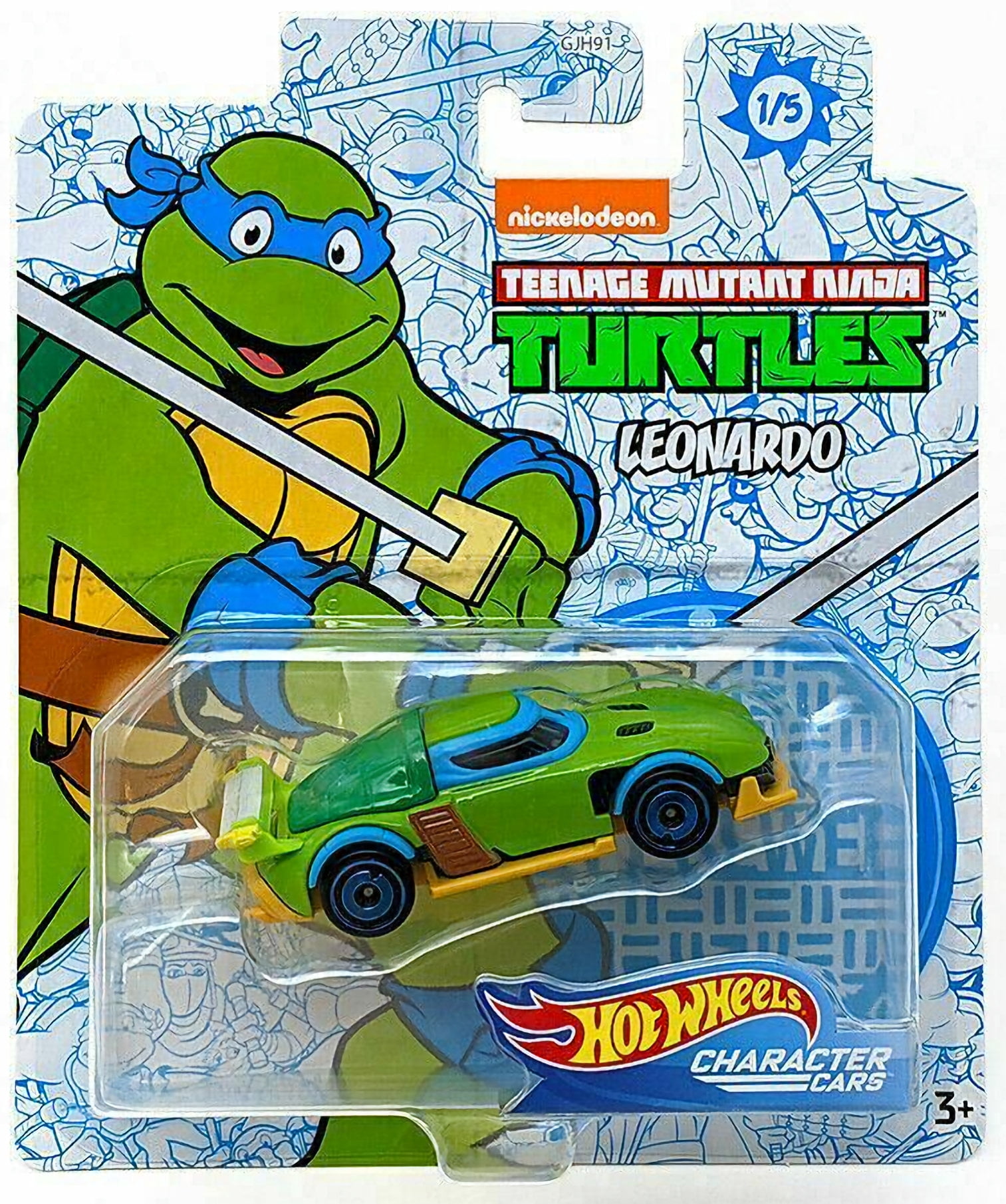 Hot Wheels TMNT Character Cars – 3‑Pack | Leonardo, Michelangelo & Raphael | 1:64 Die‑Cast Turtles Vehicles – Ages 3+