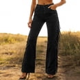 thumbnail image 2 of Gbsyewxs Womens Pants Solid Color High Waist Wide Leg Tassel Flared Casual Pants For Women Black, 2 of 8