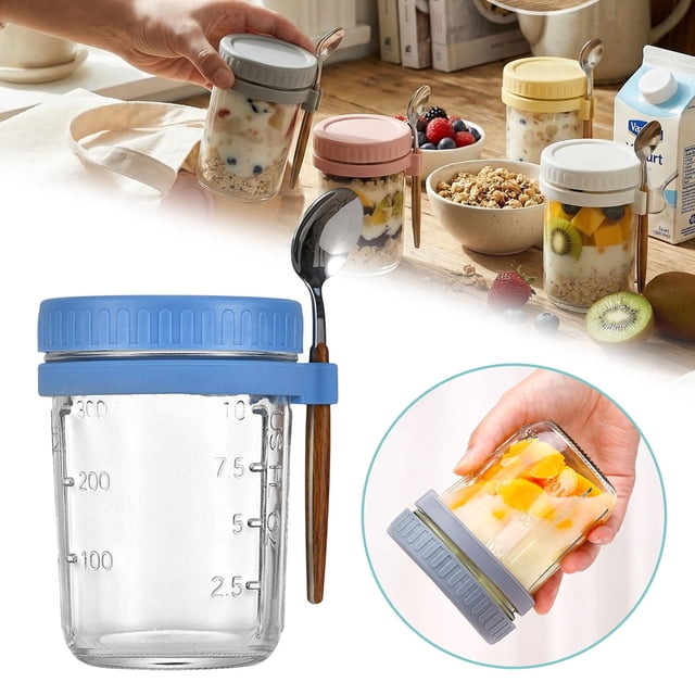 Food Storage Containers Oats Containers with Lids and Spoon Glass Oats Containers Breakfast Containers Oats Jars for Yogurt Chia Meal Prep