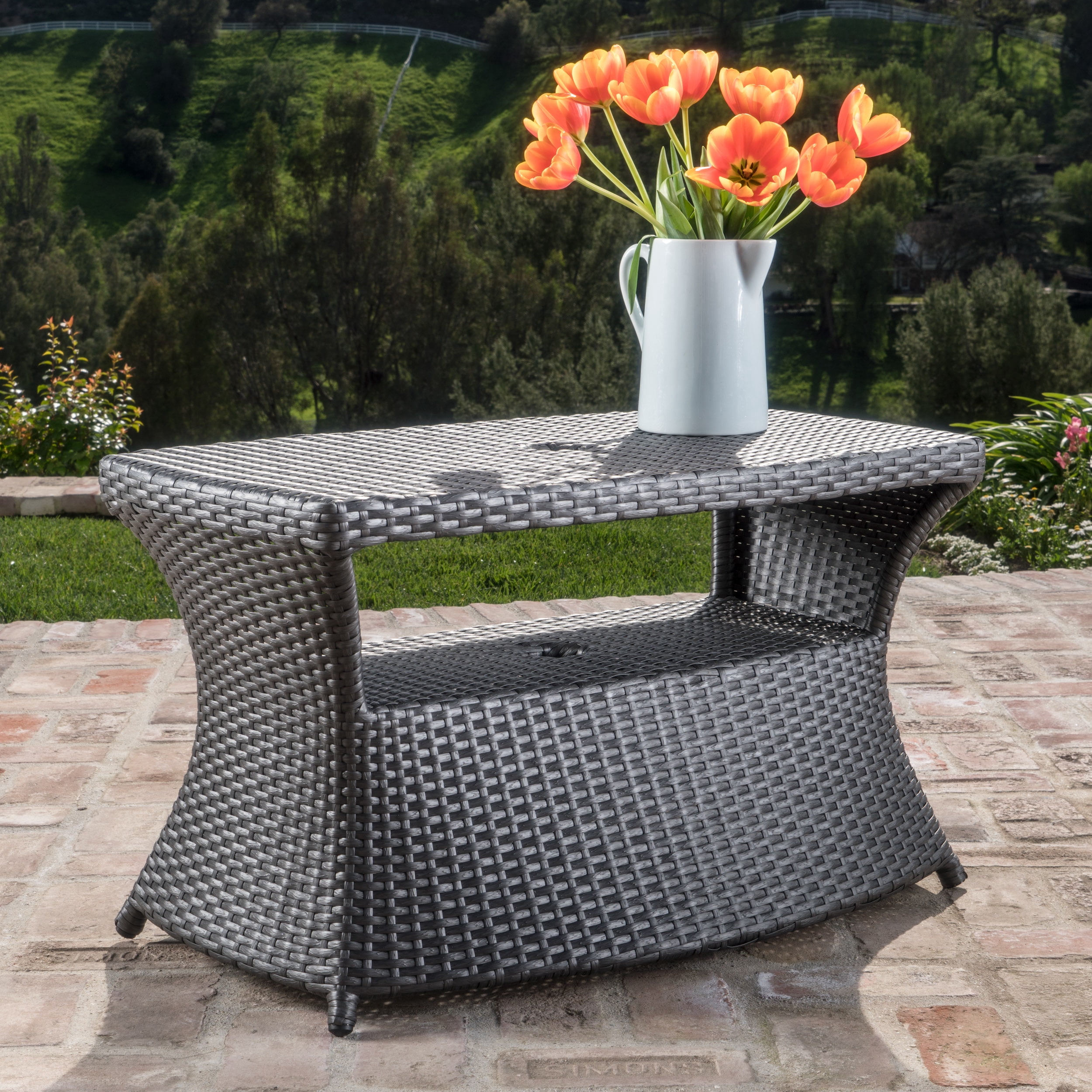 Nadia Outdoor 3 Piece Wicker Chaise Lounge Set with Lounge Table, Grey