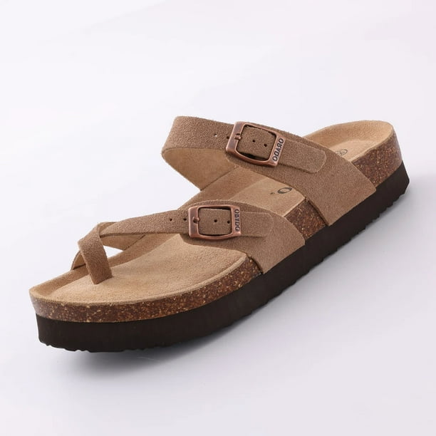 Zapatillas clásicas de corcho para mujer, nuevas sandalias planas de gamuza a la moda, zapatos de playa para parejas de verano con hebilla ajustable