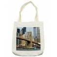 thumbnail image 1 of Urban Tote Bag, Skyline of Brooklyn New York USA Cityscape Bridge Buildings and River Coastal Scenery, Cloth Linen Reusable Bag for Shopping Books Beach and More, 16.5" X 14", Cream, by Ambesonne, 1 of 2
