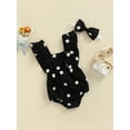 thumbnail image 3 of Baby Girls 2Pcs Summer Outfits, Fuzzy Dots Pattern Ruffle Sleeve Backless Romper + Headband Set, 3 of 9